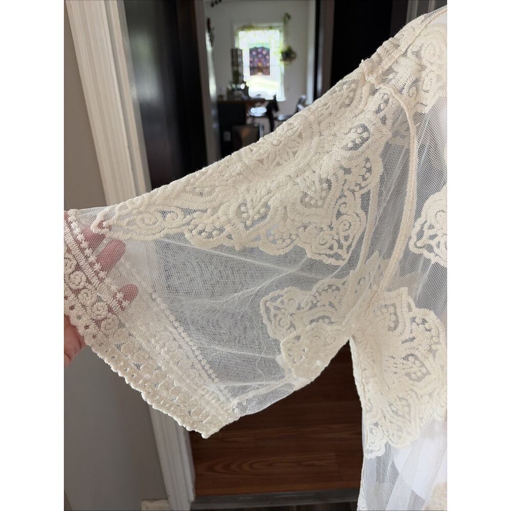 Womens White Meshy Lace Sheer Kimono Cardigan XL Festival Boho Ethereal Angel - Picture 3 of 11